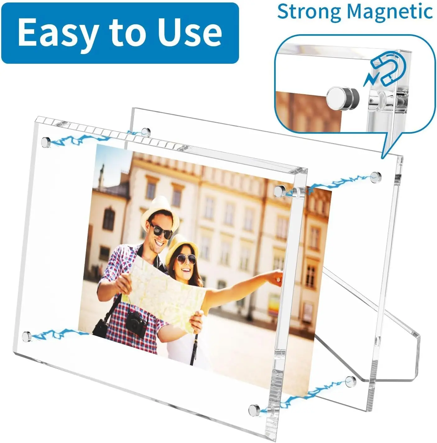 5x7 Acrylic Picture Frames, Clear Picture Frames with Stand, Magnetic Frame Acrylic Lucite Frameless for Home Desktop Display