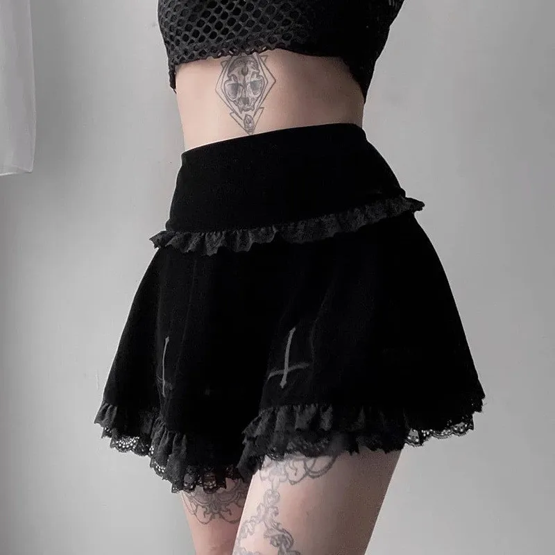Gothic design cross embroidery lace skirts 2021 spring high waist new skirt for girl