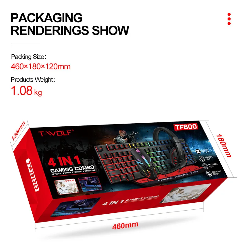 All in 1 Wired RGB Backlit laptop Usage PC colored ergonomic OEM Office Headphone commputer Gaming set and Mouse Keyboard Combo