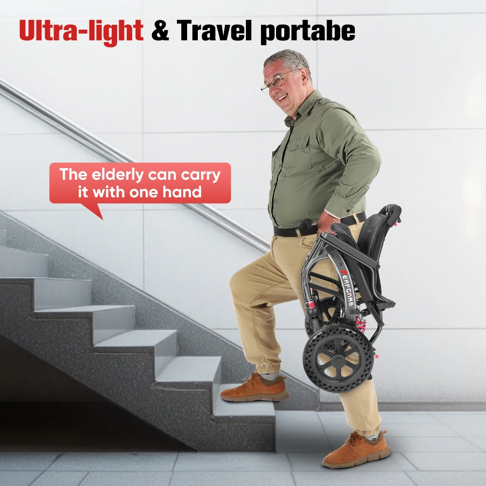 12Inch Big Wheel Off Road Outdoor Strong Shock Absorbed Wheelchair Durable Carbon Transfer Portable Ergonomic Manual Wheelchair