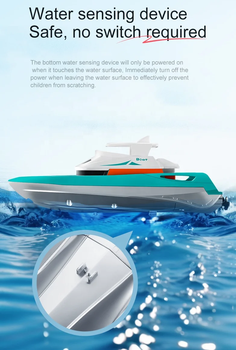High Speed Toy Speed Boat Mini with USB Charging LED Searchlight 2.4GHz Control and Water Sensing Switch Durable RC Yacht Toy