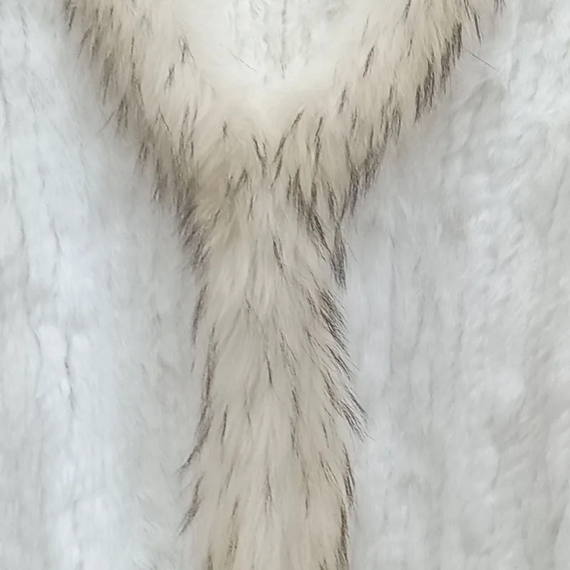 2024 Women Knitted Real Rabbit Fur Coat With Raccoon Fur Collar Winter Long Sleeve Fashion Genuine Fur Jacket Outwear Femme