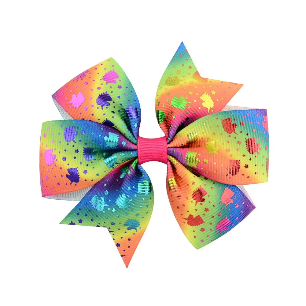 E-Magic High quality Custom eco-friendly 3.15 inches Grosgrain Multi-color ribbon bow with alligator clip for sweet girls