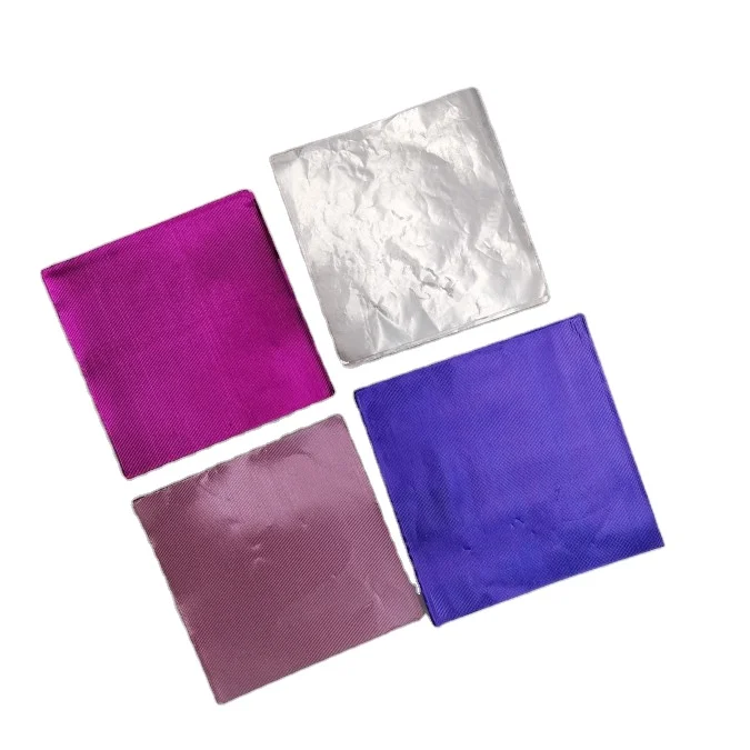 12mic gold red green blue pink purple chocolate foil packaging wrapper 10cm x 10cm
