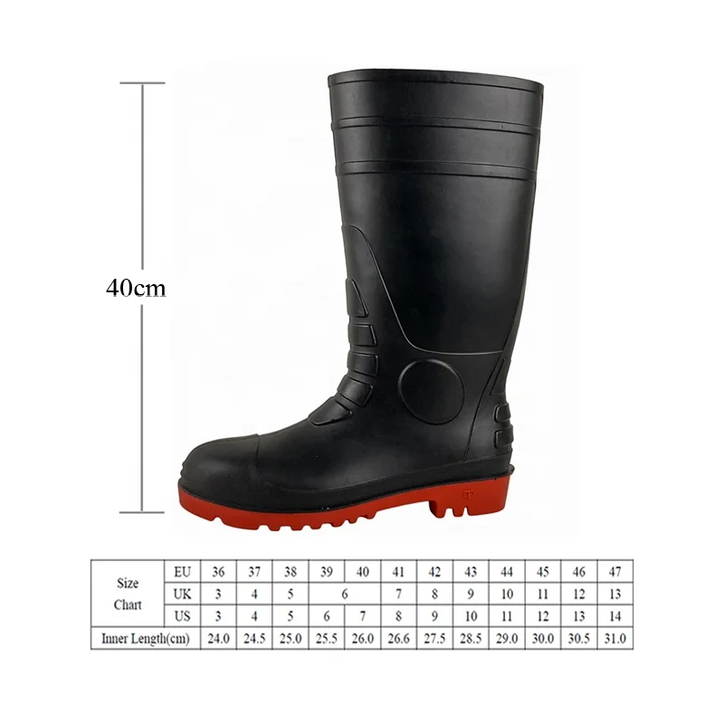Ce Certified Men Waterproof Shoes Chemicals Resistant Factory Black High Cut Anti-Smash S5 PVC Safety Gum Rain Boots