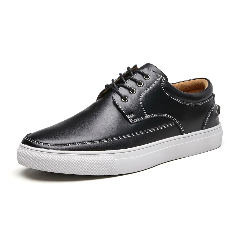 Fashion Trendy Design Non-slip Office Black Flats Footwear Lace Up Casual Dress Shoes Genuine Leather Sneakers Walking Men Shoes