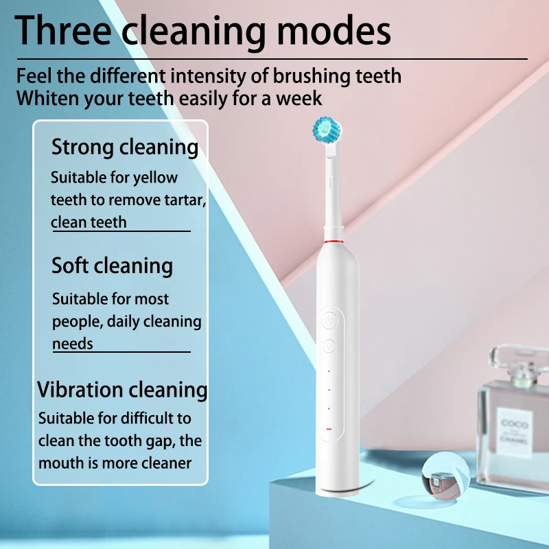 Звуковая 360 круглая электрическая зубная щетка IPX7 Водонепроницаемая перезаряжаемая вращающаяся с 2 головками