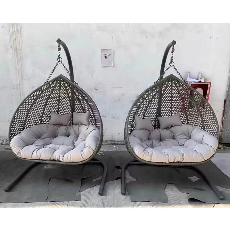 Mugao Egg Swing Chair with Stand Rattan Wicker Hanging Egg Chair for Indoor Outdoor Bedroom Patio Hanging Basket Hammock Chair