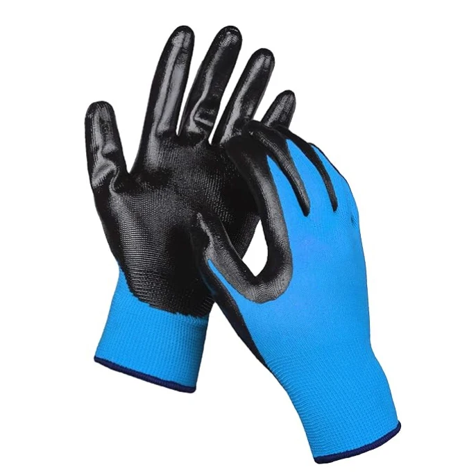 Industry work glove foe men factory direct construction building rugged wear work non-slip black red coated nitrile gloves
