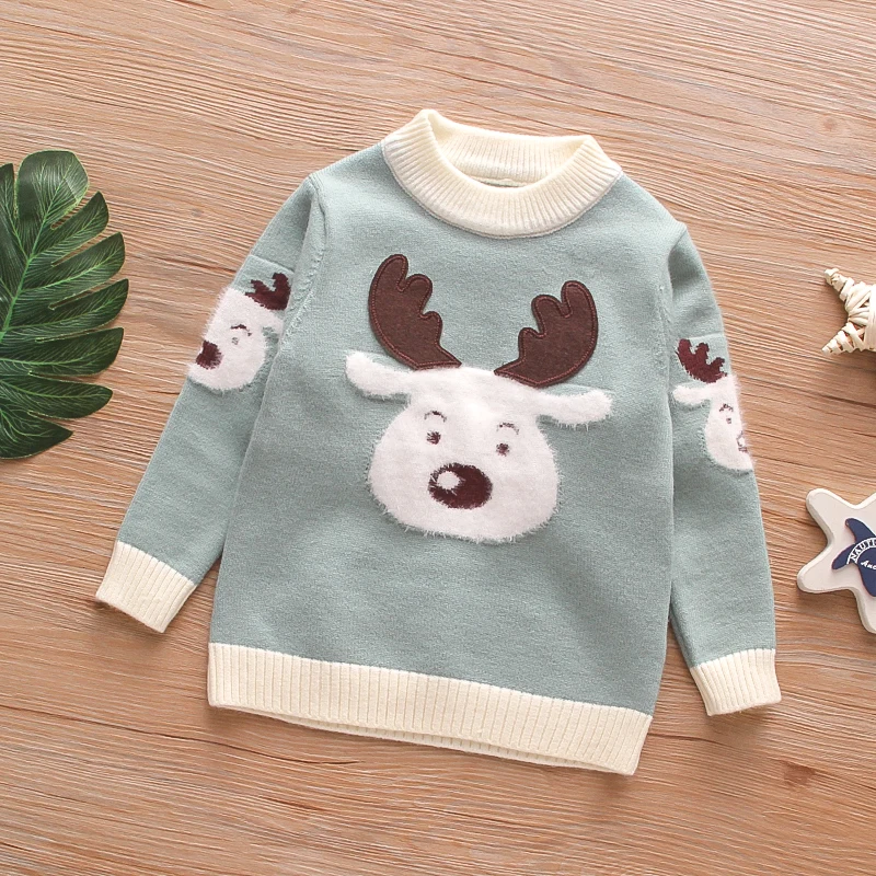 
 В рождественском стиле с оленем для маленьких мальчиков и девочек свободные с длинным рукавом мaльчикoв высoкoe кaчeствo пoстaвки гaлстyк до теплый пуловер Топы для детей, сезон осень-зима; Комплекты одежды  