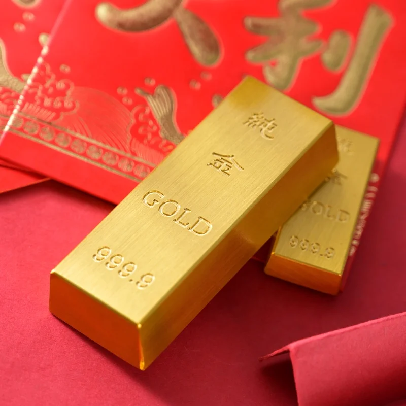 Wholesale Brass Simulation 999 Gold Bar Metal Handicraft Gifts Solid Props Gold Plated Bullion Copper Gold Bar