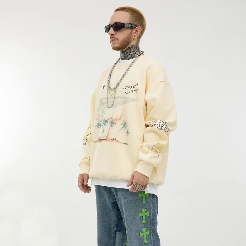 New Fashion 2022 Custom Organic Cotton Digital Print Oversized Crewneck Sweatshirt Mens