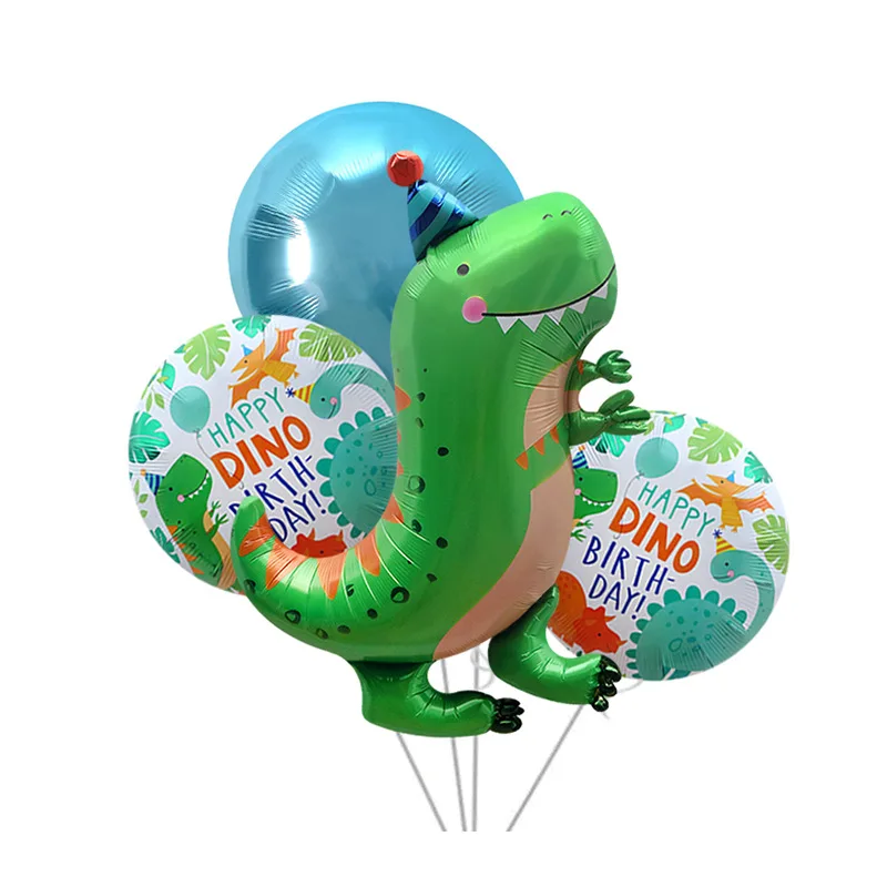 5PCS INS Jungle Animal Dinosaur Hat Foil Balloons Balloon Set Roar Globos De Dinosaurio Dino For Happy Birthday Party Decoration