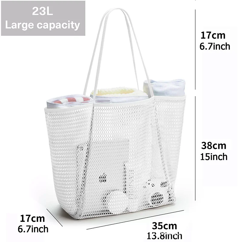 Large Capacity Mesh Tote Shopping Bag for Ladies Swimming Waterproof Storage Bag Mesh Beach Bag