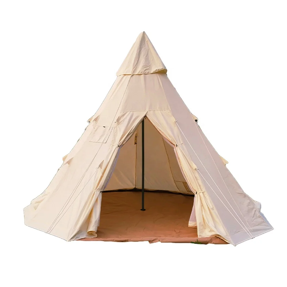 4M*4M*3M Indian Tipi Tent Cotton Canvas Pyramid Camping Teepee Tent Cotton Oxford Tent Without Centre Pole Waterproof Pyramid