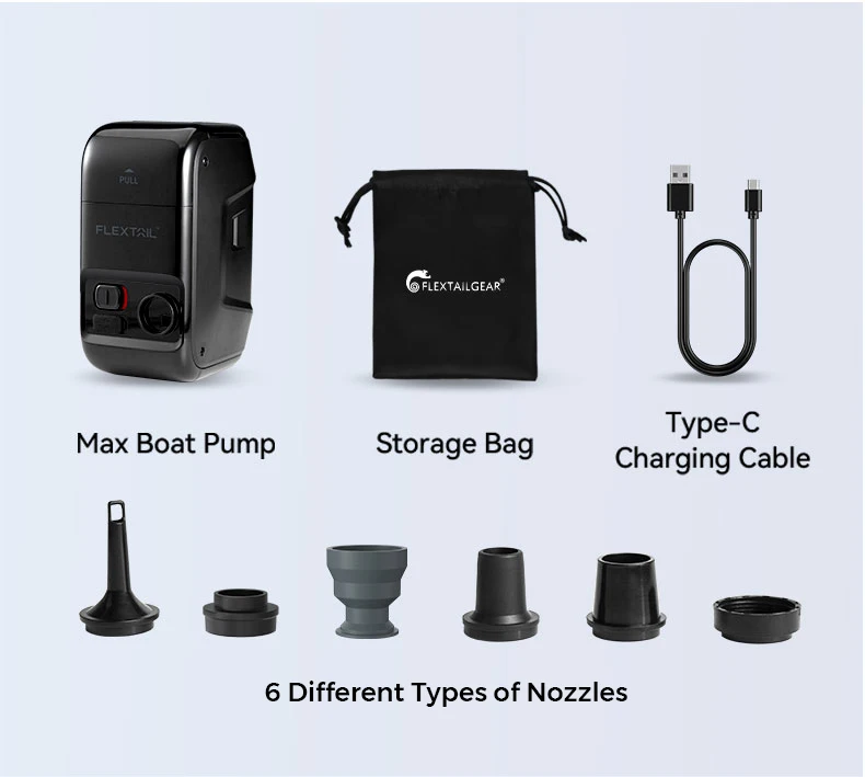 FLEXTAILGEAR Portable MAX Boat Pump Rechargeable Electric Air Pump for Inflatable Boats, Inflate Deflate with Auto Stop Function