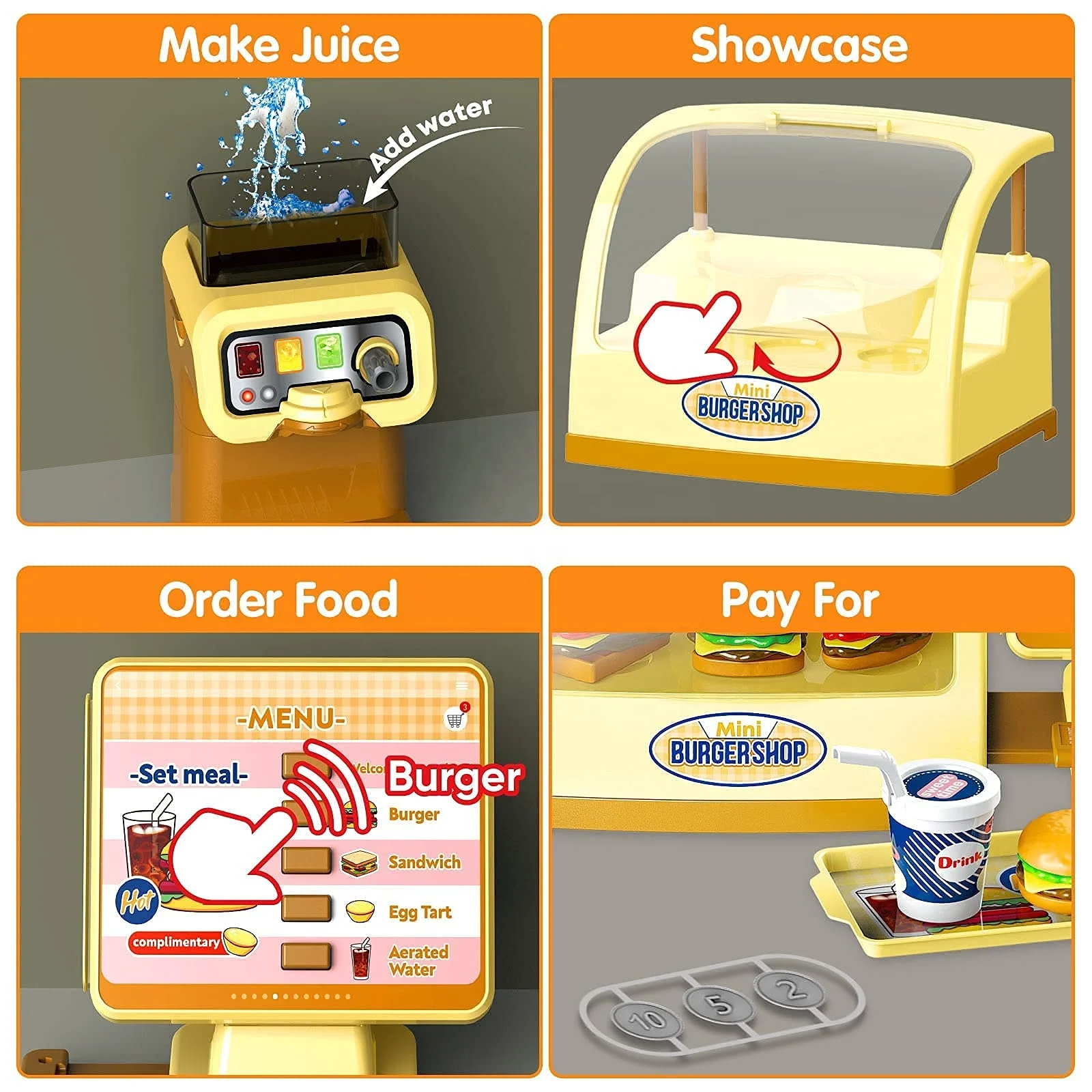 cashier pretend play toy kids cashier counter toy play house toy hamburger shop hamburger cooker
