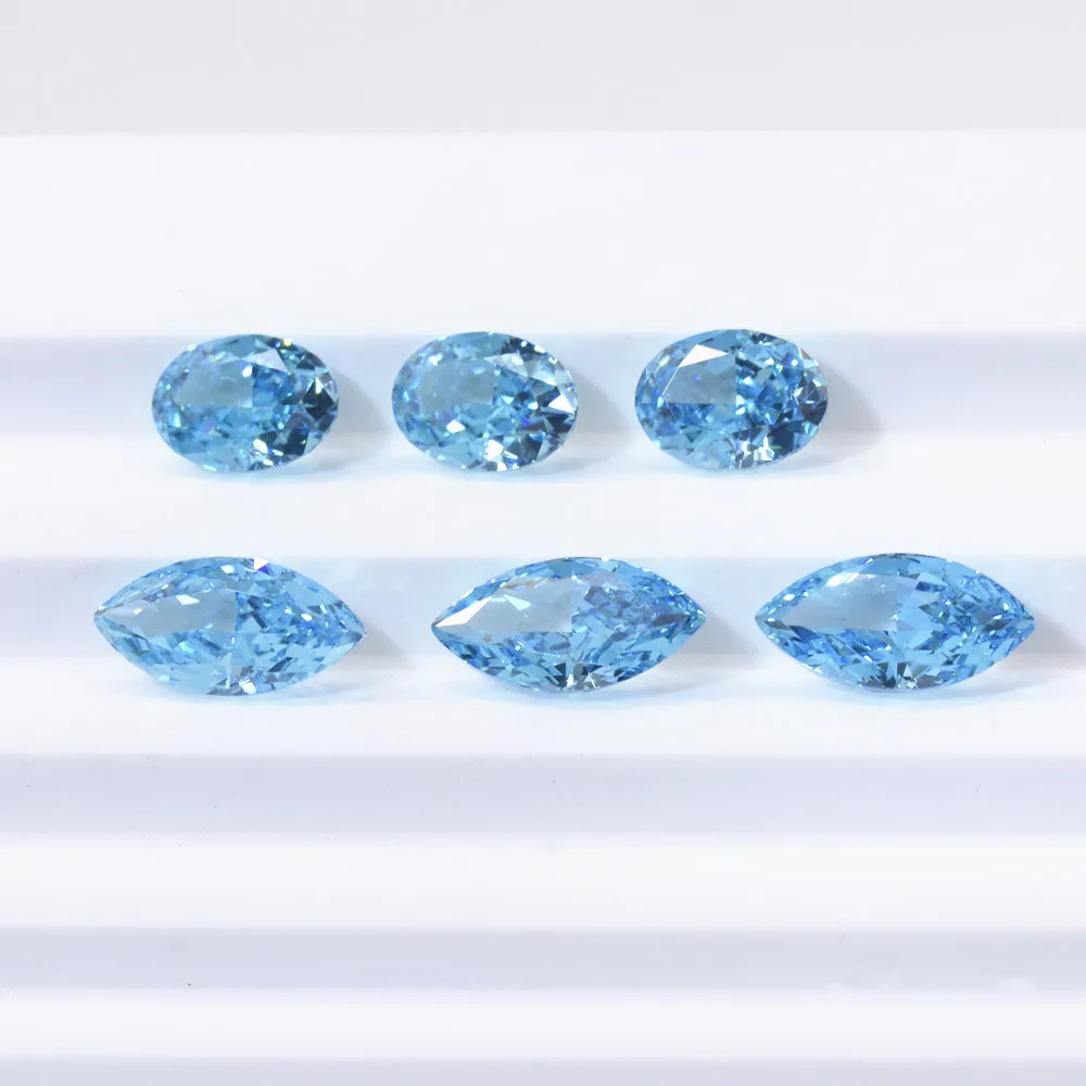 Aquamarine Loose Gemstone Fancy Shape Crushed Ice Cut Cubic Zirconia Blue CZ Loose Stone For Jewelry Ring Making