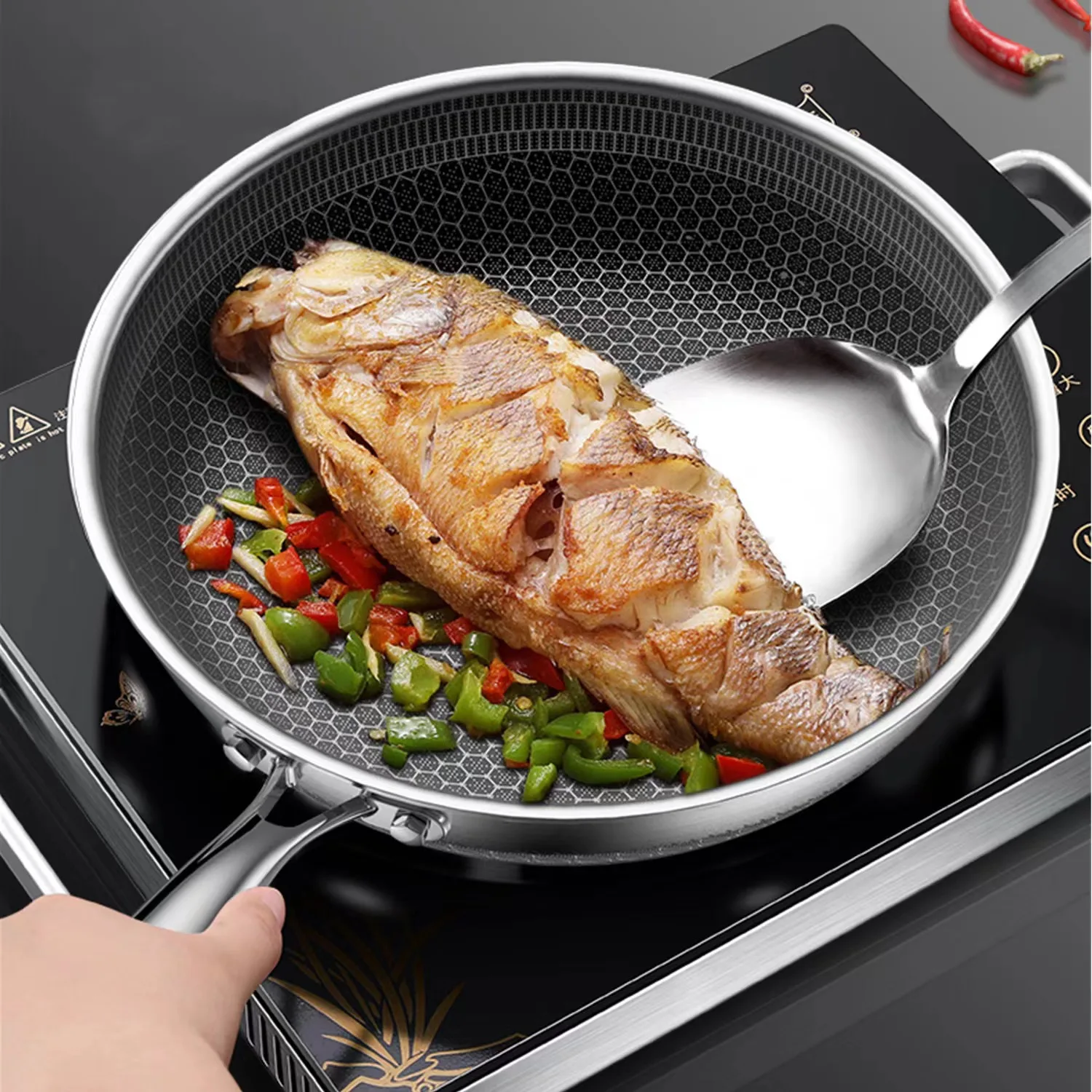 Сковородки для жарки и сковороды с антипригарным покрытием крышками из нержавеющей стали лидер продаж соты антипригарные китайские классические