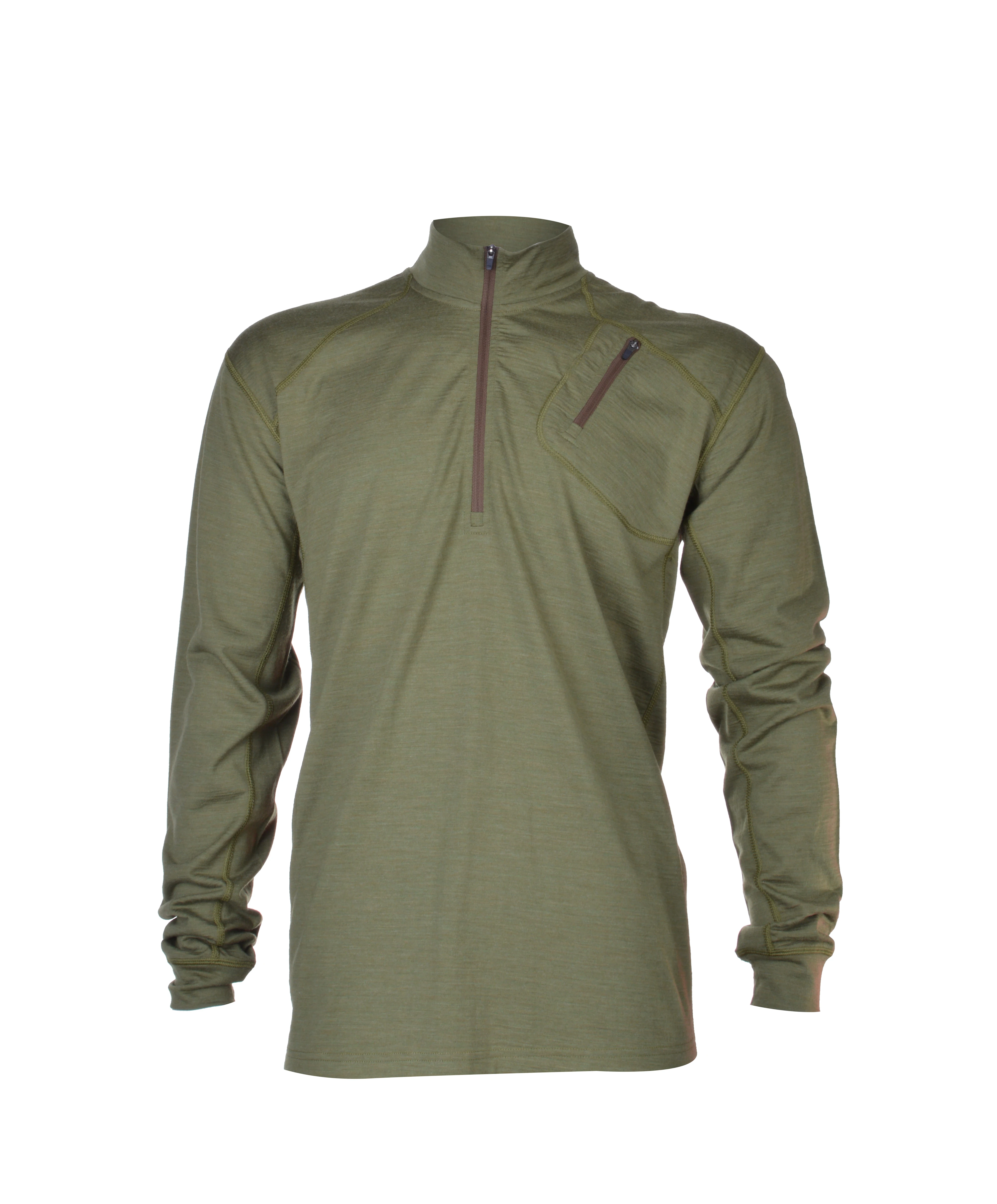 Merino wool base layer flatseam top, mock turtle neck thermal underwear man