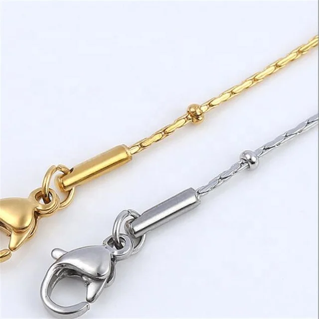 Yiwu Aceon Stainless Steel No Space Tight Link Strong Thin Chain Stylish Single Bead Rectangle Link Elegant Plain Chain Necklace
