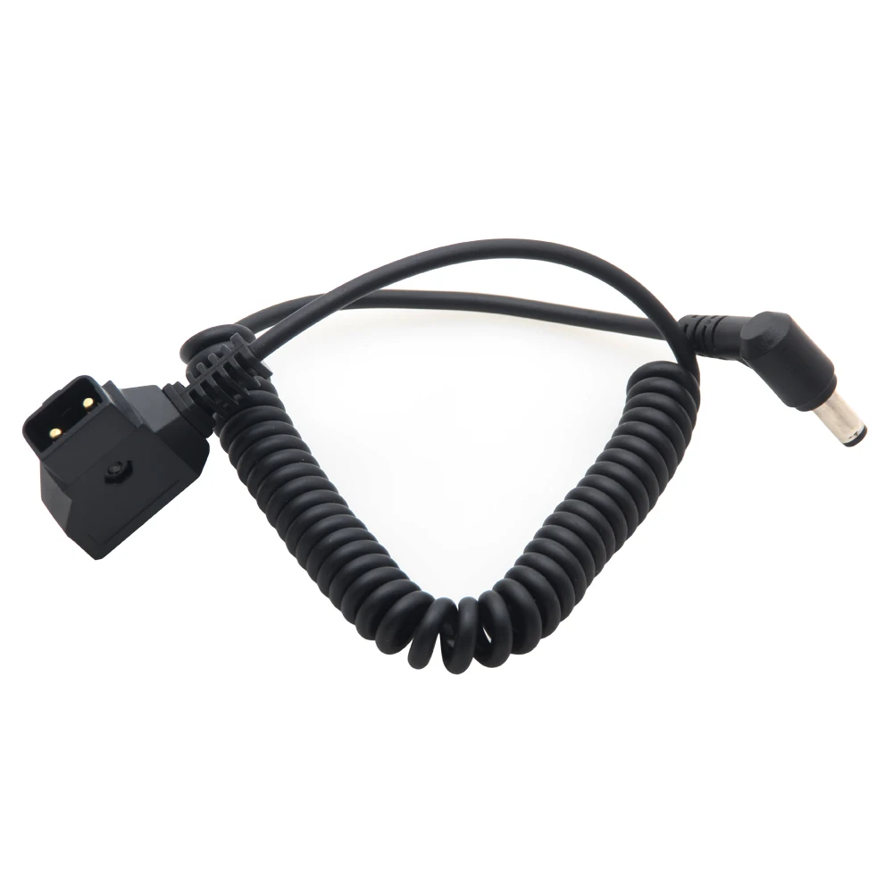 D-Tap to DC 5.5x2.5mm Right Angle Coiled Cable for LCD Monitor LED Light DSLR Blackmagic V-Mount Anton Bauer Gold Mount  P-Tap