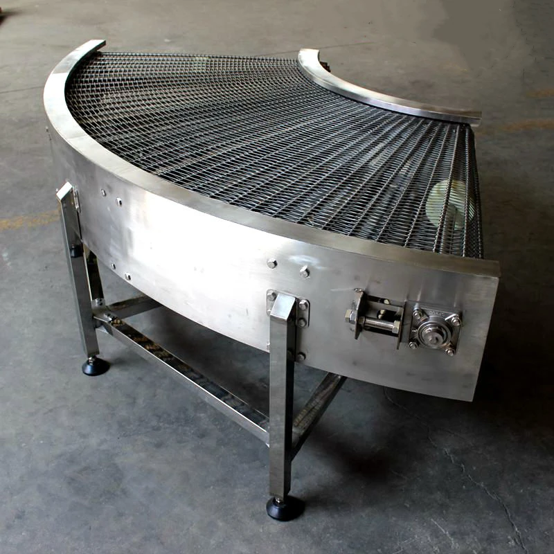 Customized stainless steel wire mesh belt 90 degree turning conveyor