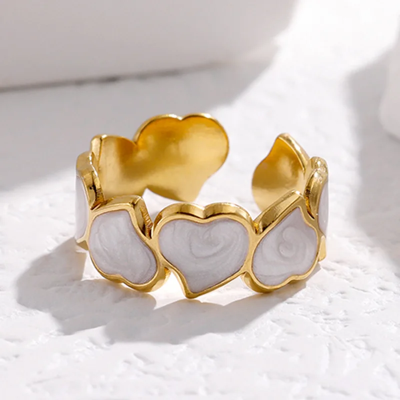 Gold Plated Stainless Steel Non Fade Dripping Ring Heart Finger Ring For Women Vintage Irregular Resizable Geometric Heart Rings