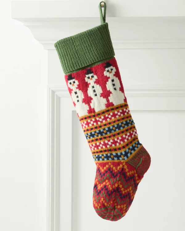 Woolen Stocking Collection Personalized Green Navy Snowman Flowers Chunky Knit Christmas Stockings
