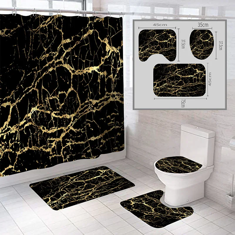 Premium Quality,%100 Polyester Printed Water Proof Custom Design   Made in Turkey High Quality 4 pcs shower curtain set/Premium