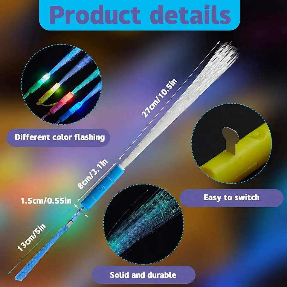 Light Up Fiber Optic Wand 3 Modes Colorful Flashing LED Light Up Glow for Show Events Club Festival Fiber Optic Stick