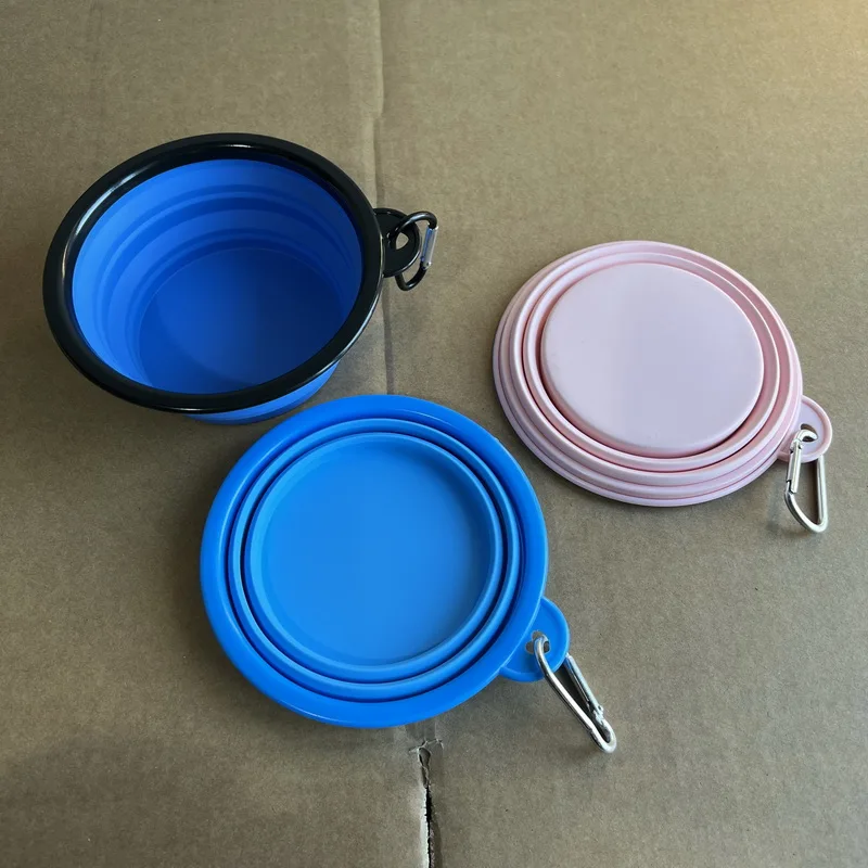 Custom Color And Logo Factory Wholesale Silicone Dog Bowl Folding Pet Bowl With Metal Carabiner
