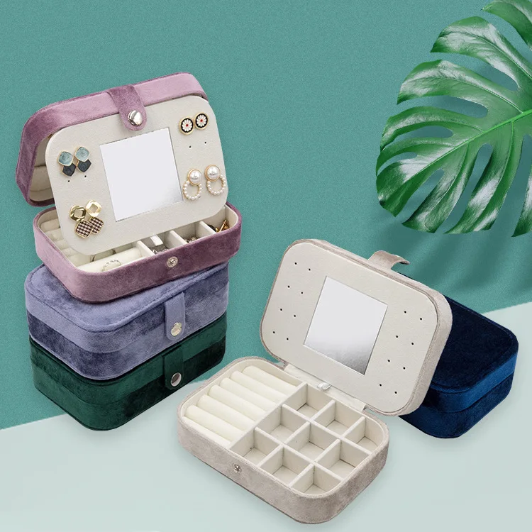 Velvet portable multi-functional jewelry box with mirror spot wholesale