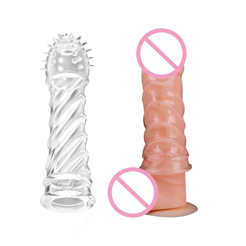 Crystal Transparent Penis Sleeve Reusable Extend Penis Condoms Delay G-spot Stimulate Erotic Intimate Penis Sleeve Sex Toy
