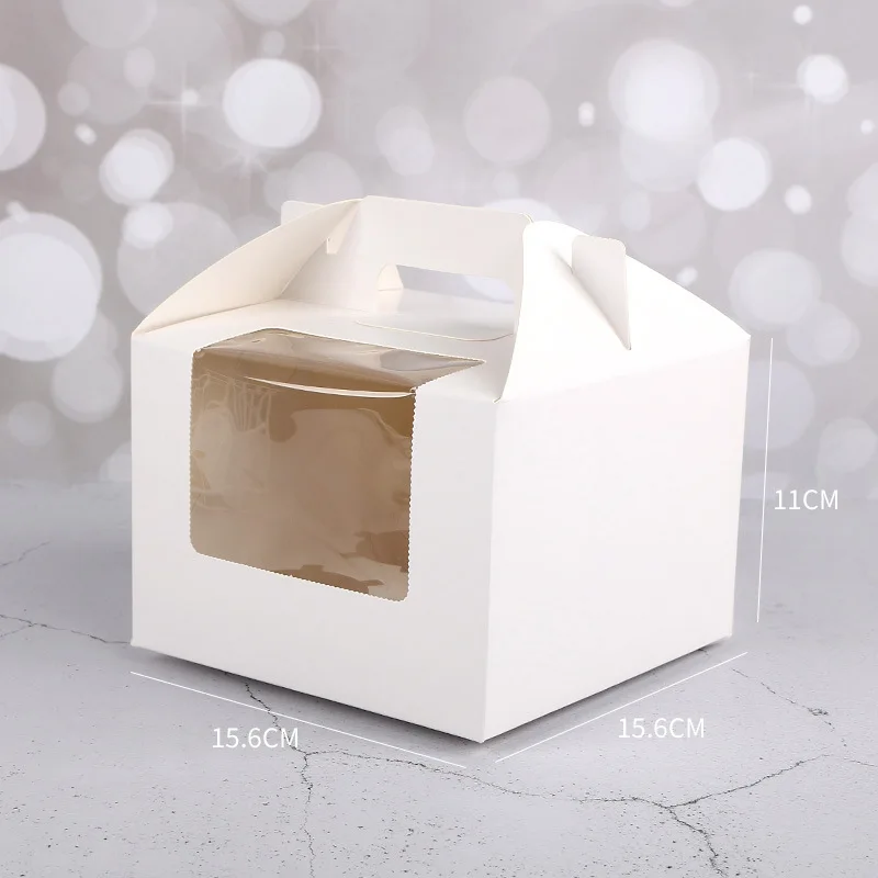 pink 4 holes cupcake packaging box with handle and window