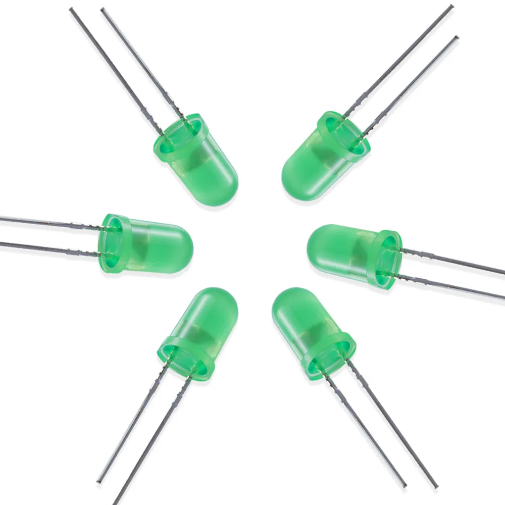 High Quality 5mm led LED diode 525nm green 2.6V-3.2V clear round head long feet 29-31mm 5mm Light Emitting Diodes