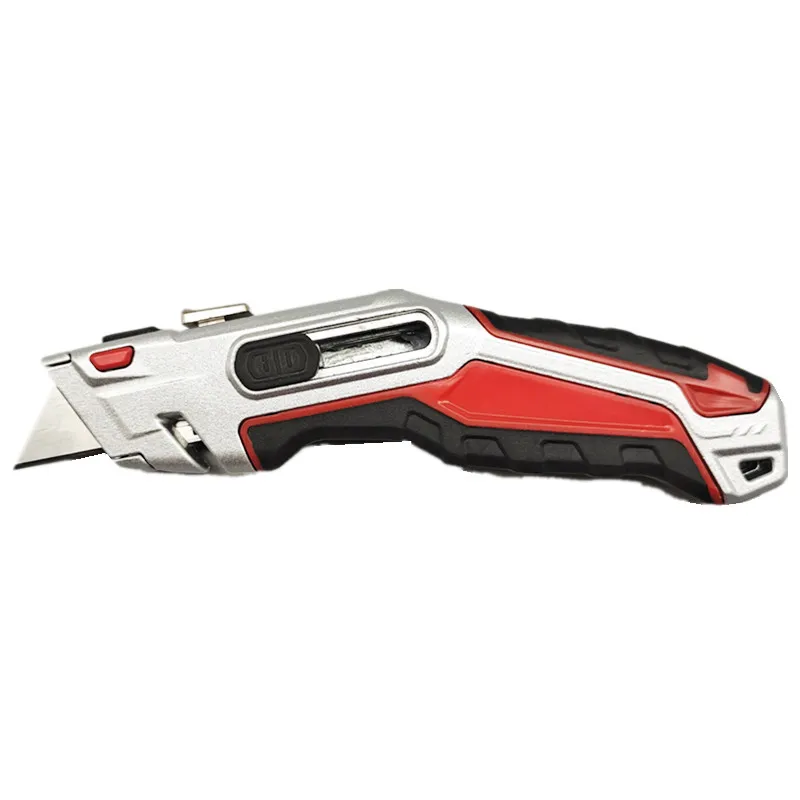 New design aluminum alloy auto retractable utility knife cutter with 3PCS replacement blade