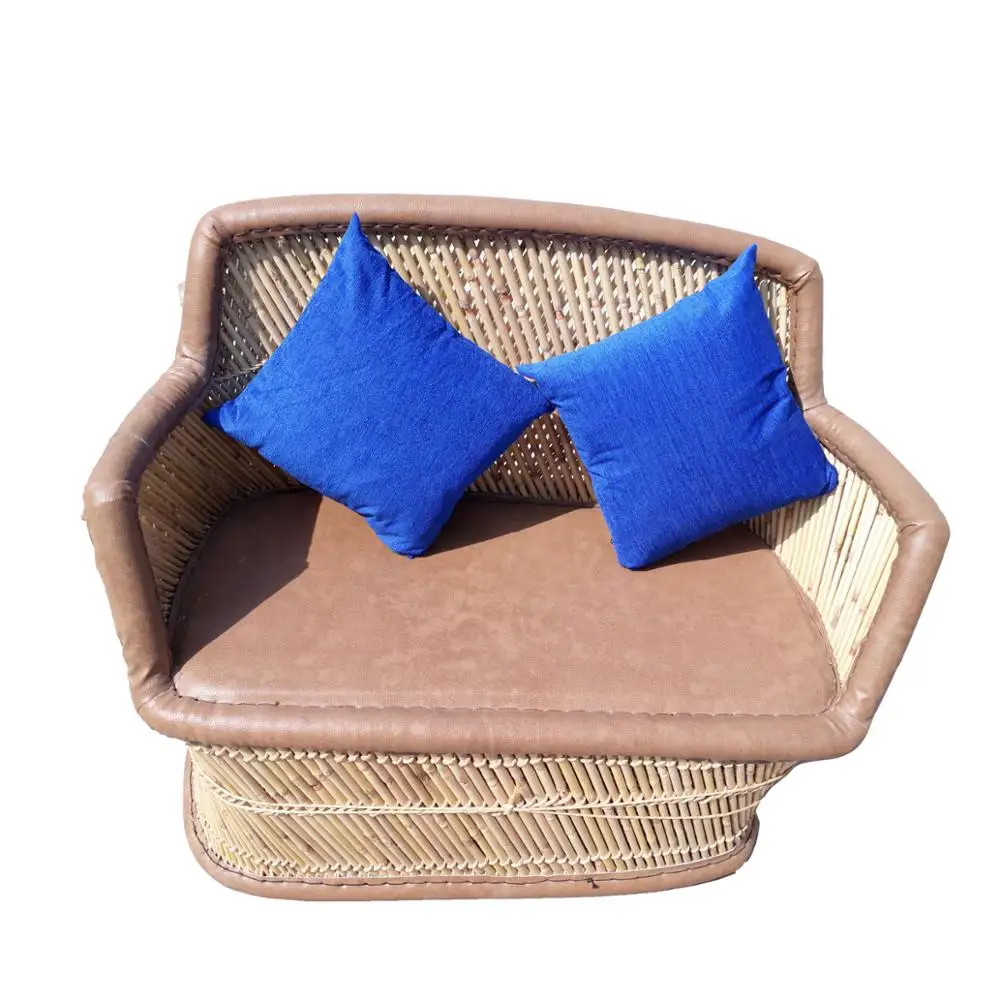 Modern Eco Friendly Rattan Living Room Sofa Sets 2 Seater Sofa Bed Tufted Blue Cushion Garden Sets Restaurant Sets Lobby Patio