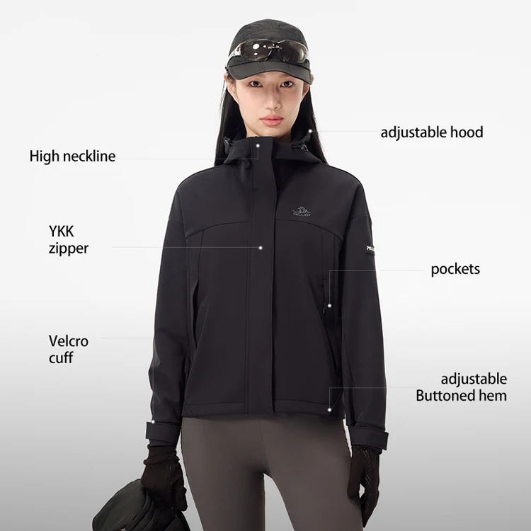women new autumn outdoor windproof and water-repellent mountaineering and hiking hooded soft shell jacket