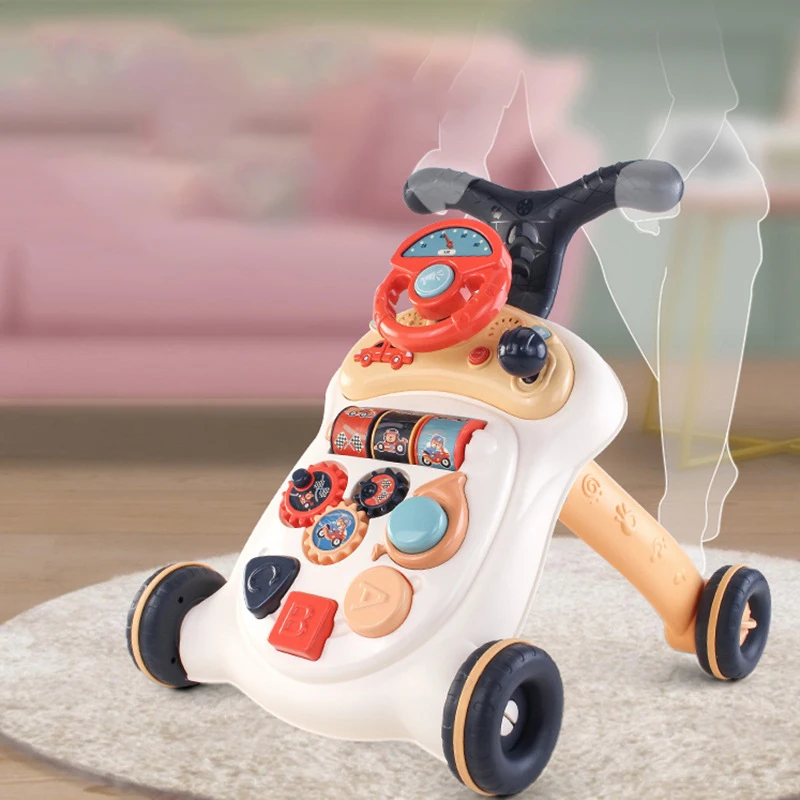 Wholesale most popular baby early education multifunctional fun steering wheel walker trolley toddler walking armrest toys