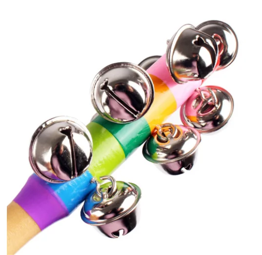 
1Pcs 18cm Baby Wooden Rattle Rainbow Color Hand bell Baby Rattles Jingle bells Infant Shaker Rattle Educational Toys XMAS 