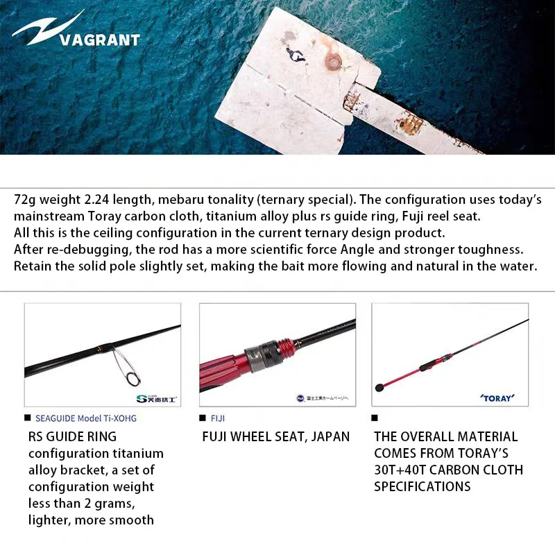 LUTAC 2.24M UL Power Fast Action 2 Section High-carbon VSS Reel Seat Solid Pole Slightly Boat Spinning Fishing Rod