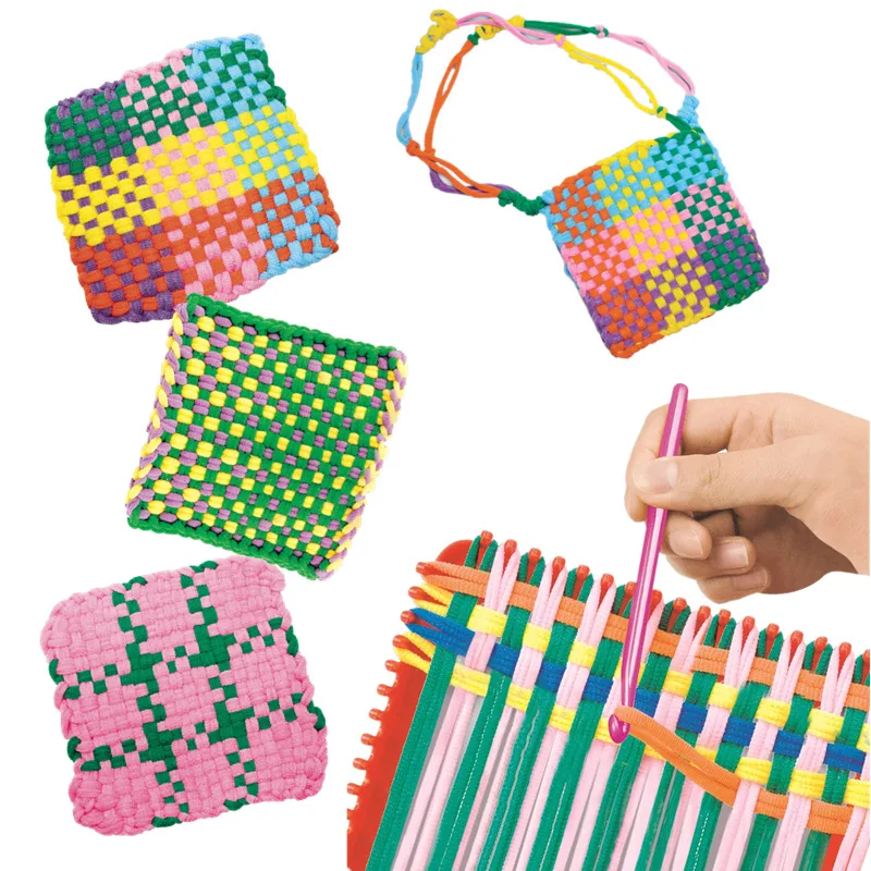 Children puzzle Elastic rope knitting toys DIY loop weave Rainbow coil loom Creative cup mat bags making sets