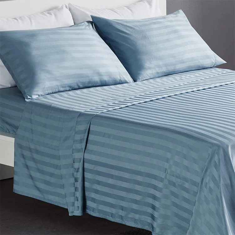 Hotel Bed Linen poly cotton Bed sheet Luxury White King Bedding Set 100 Cotton Plain Cover Striped Bed Sheet Set