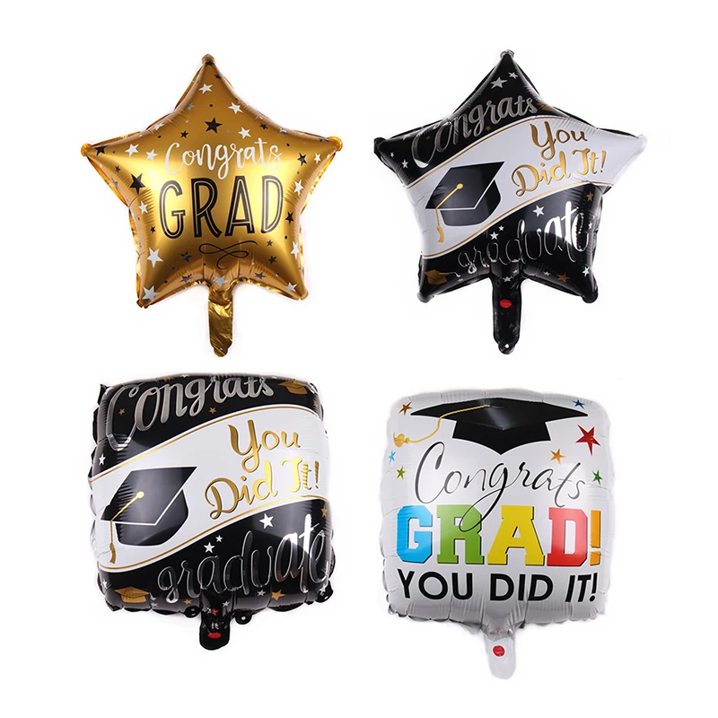 18 Inch Foil Graduation Globos Star Square Round Shape Congrats Grad Helium Balloons For Graduation Party Decoration