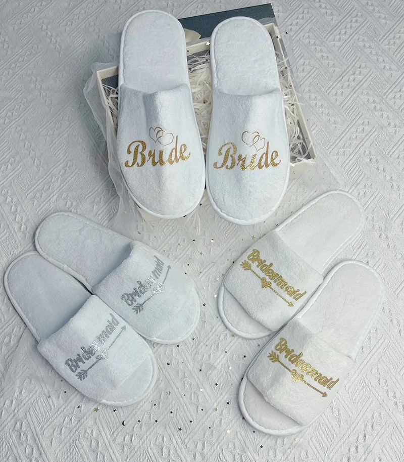 Custom Bride Bridesmaid Slippers Women Disposable Slippers For Wedding