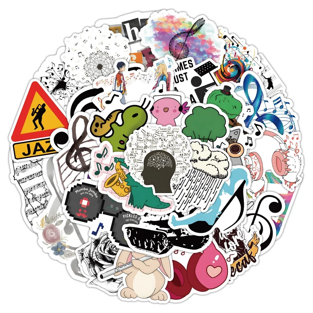 Custom 53pcs Cartoon Musical note Sticker for kids Waterproof Vinyl Laptop Phone Decoration Graffiti Music Stickers Students