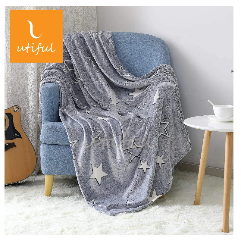 Glow in The Dark Blanket Grey Flannel Star Throw Blanket For Sofa