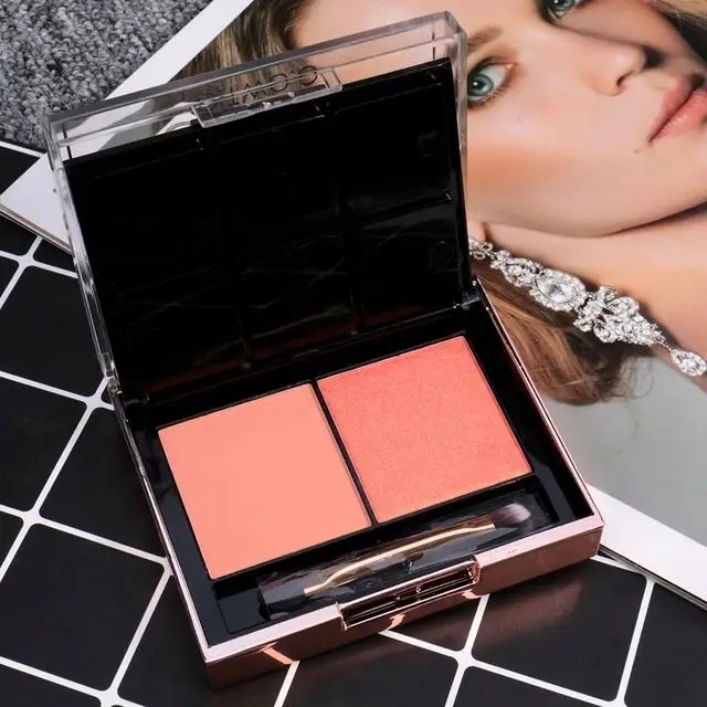 O.TWO.O Eyeshadow Palette Blush Powder 2 Color Pearly Matte Eyeshadow Ultra Fine Powder Nude Makeup Natural 2 in 1 6 Color + Dry