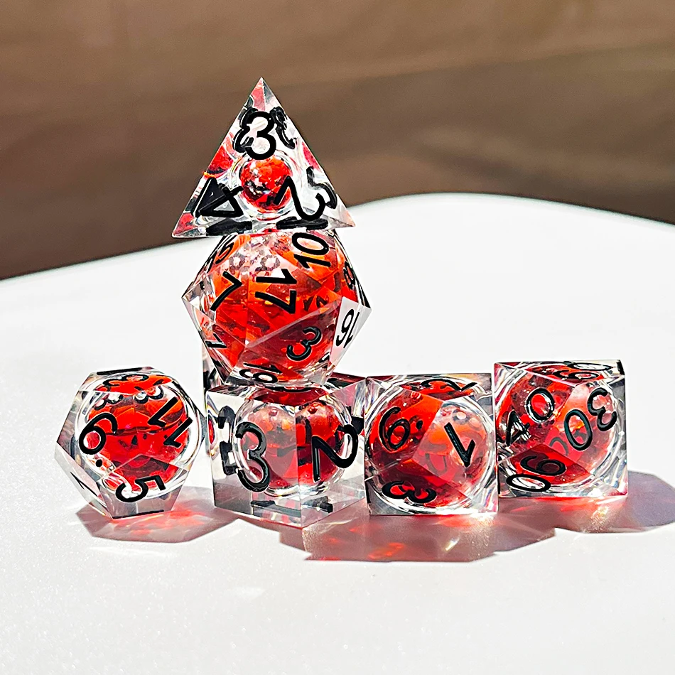 Factory Wholesale Resin Handmade Blood Red sharp Edge Dnd Games Liquid Core Dice Set